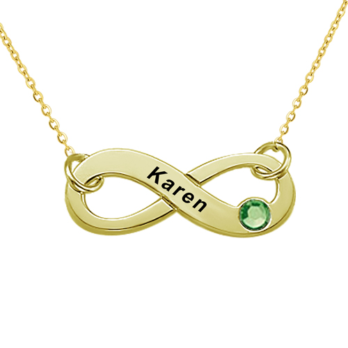 Indgraveret Evighedshalskæde i 18K Forgyldt Sterlingsølv og valgfri månedesten